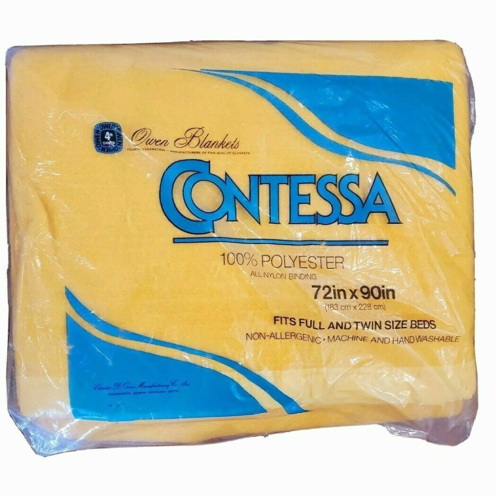 Vintage‎ Mustard Yellow Blanket Nylon Trim 72x90